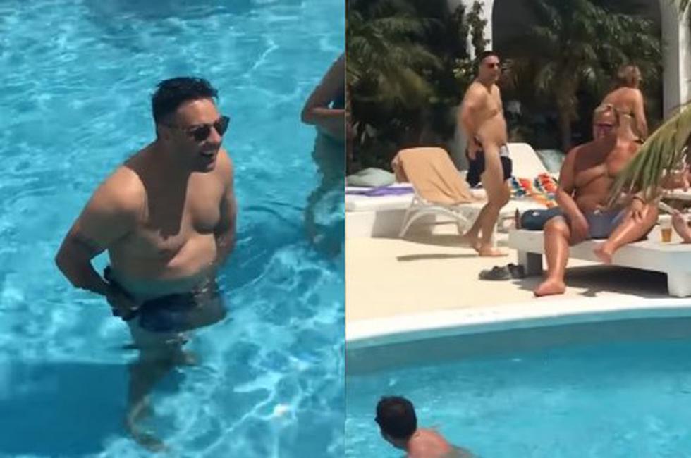 Bañador del hombre se rasgó y tuvo que salir de la piscina completamente desnudo. Video se ha viralizado a través de Facebook.