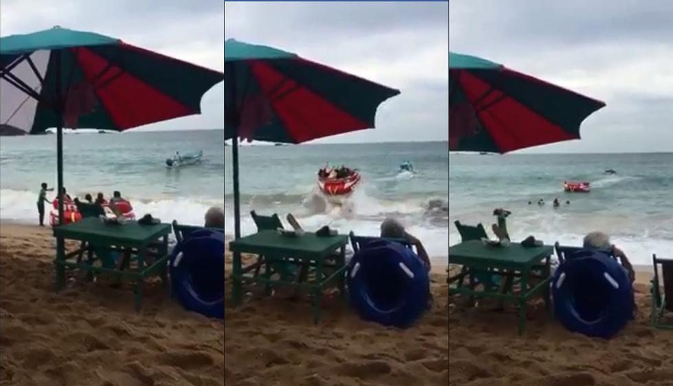 Un video de Facebook ha provocado miles de reacciones hasta volverse viral por la divertida escena de unos amigos cayendo de un bote en una playa de Chimbote. Así reaccionaron las redes sociales. (Foto: Captura)