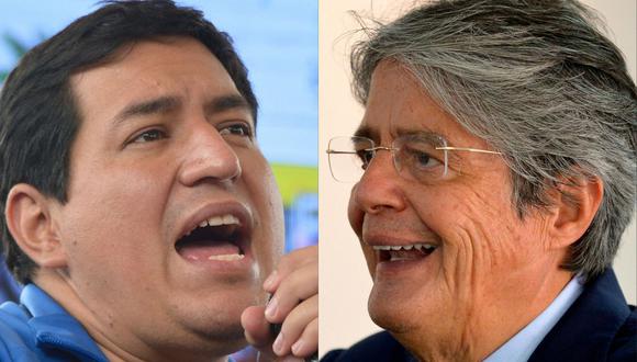 Andrés Arauz (izquierda), ganó la primera vuelta con 32,72% de los votos, seguido de Guillermo Lasso (con 19,74%) y del líder indígena de izquierda Yaku Pérez (19,39%). (Foto: Rodrigo BUENDIA / AFP).