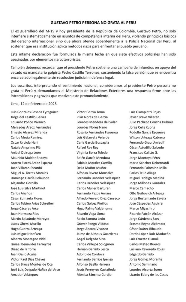 Personalidades de distintas áreas piden declarar persona no grata a Gustavo Petro