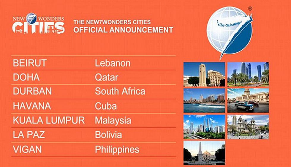 La Paz (Bolivia) y La Habana (Cuba) figuran entre las nuevas Siete Ciudades Maravillas del Mundo. (new7wonders.com)
