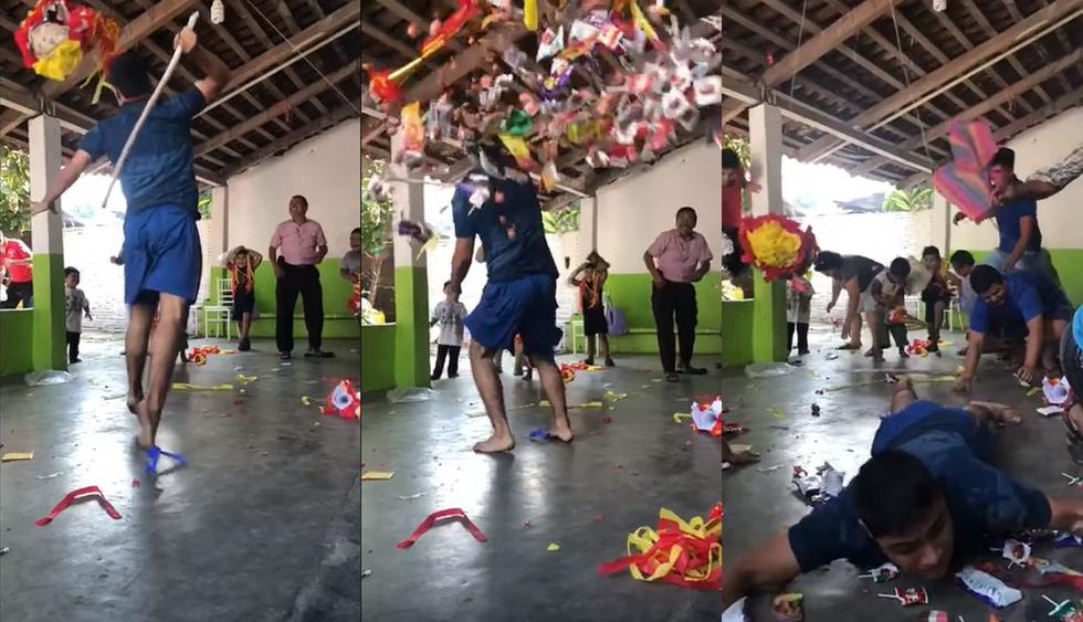 En Facebook fue publicado el video en cámara lenta de cómo se rompe la piñata de una fiesta en México. Los usuarios reaccionaron y volvieron viral las imágenes en las redes sociales. (Foto: Captura)