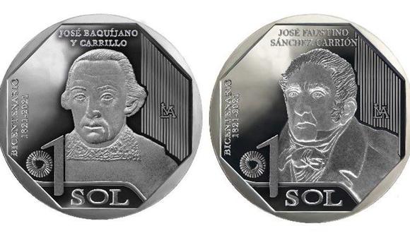 Estas son las nuevas monedas de S/1 de Baquíjano y Carrillo y Sánchez Carrión. (BCR)