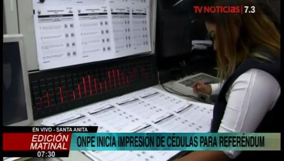 ONPE imprime cédulas de votación para el referéndum nacional. (Foto: TV Perú)
