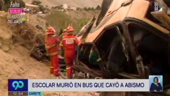 Escolar falleció tras caída del bus de promoción a un abismo en Cañete. (Foto Captura)