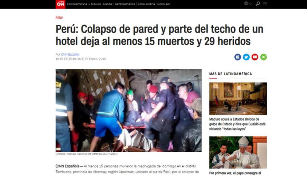 Medios extranjeros informaron el colpaso de un hotel donde se celebraba matrimonio en Abancay. (Foto: CNN)