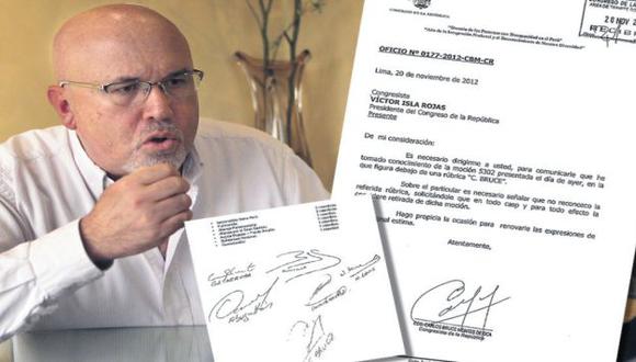 MALA JUGADA. El legislador Carlos Bruce expresó su malestar por esta ‘suplantación’ de su firma. (Perú21)