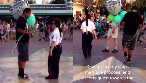 Una proposición de matrimonio en Disney World se vio frustrada debido a la intervención del personal de seguridad del parque temático. | Crédito: @_disney._stuff_ / TikTok