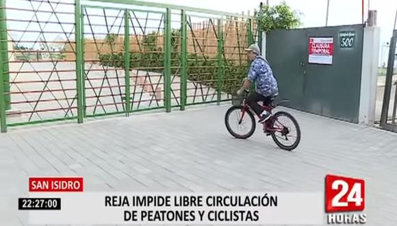 Miraflores indicó que rejas en la zona de San Isidro impide circulación de ciclistas, vecinos y visitantes. (24 Horas)