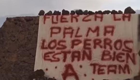 Cuando los drones fueron al rescate de un perros en la zona de La Palma, encontraron este mensaje. (Foto: captura YouTube)