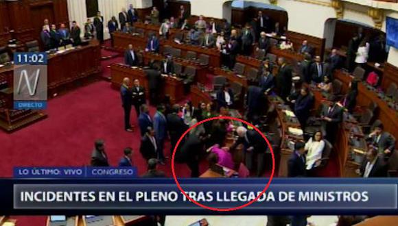 Ana María Choquehuanca sufrió caída en el Congreso. | Captura/Canal N