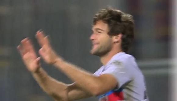 Gol de Marcos Alonso para el 1-0 de Barcelona vs. Viktoria Plzen. (Captura: ESPN)