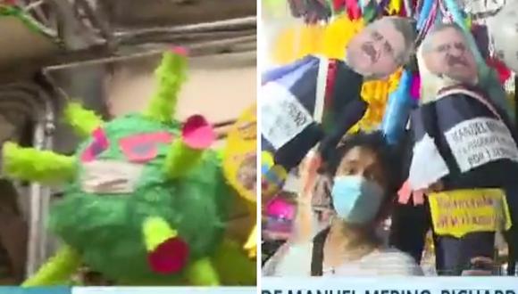Coronavirus, Manuel Merino y Sheyla Rojas entre las piñatas más vendidas para despedir el 2020. (Foto: Captura América TV).