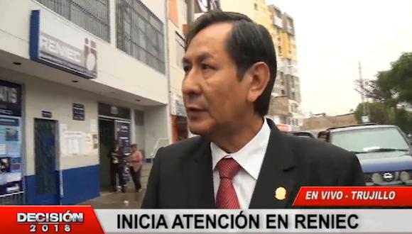 El jefe regional de Trujillo Reniec aseguró que atenderán hasta 30 minutos antes que finalice los comicios. (Foto: Captura SolTV)