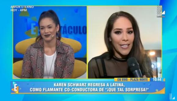 Jazmín Pinedo le dio la bienvenida a Karen Schawrz por su regreso a Latina. (Captura de video)