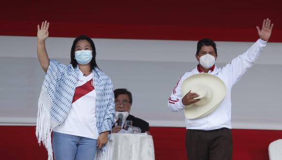 Los candidatos presidenciales de Fuerza Popular, Keiko Fujimori, y de Perú Libre, Pedro Castillo, participaron en un debate presidencial el último sábado 1 de mayo. (Foto: Hugo Pérez / @photo.gec)