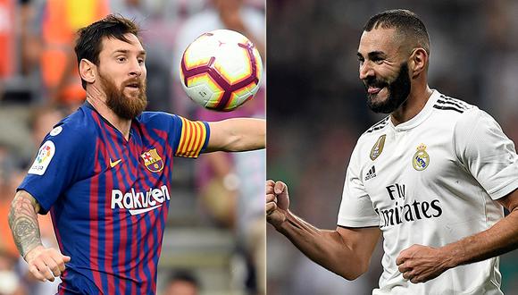 Lionel Messi y Karim Benzema lideran la tabla de goleadores en LaLiga española. (Foto: AFP)