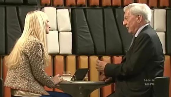 Shirley Varnagy entrevistando a Mario Vargas Llosa. (Captura de video)