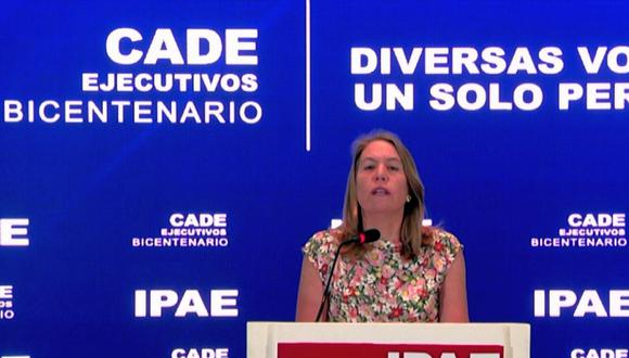 Elena Conterno, presidenta de IPAE Asociación Empresarial, participó en la inauguración de CADE 2021. (Foto: Captura CADE)