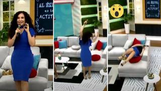 Janet Barboza se tropieza y cae sobre mueble durante programa en vivo
