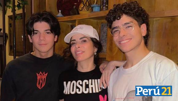 Gloria Trevi junto a sus hijos: Ángel Gabriel (22) y Miguel Armando (18).