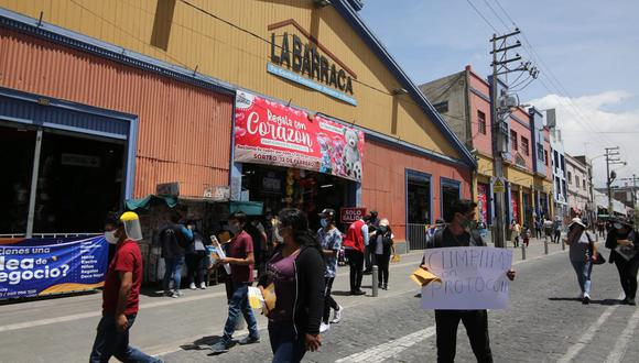 Arequipa: comerciantes realizan movilización en la Plaza de Armas pidiendo el fin de la cuarentena (Foto referencial: GEC)