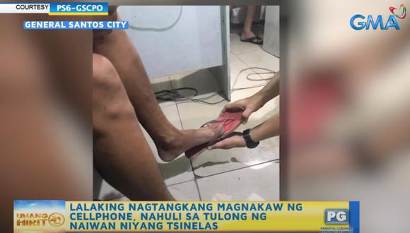 La policía le probó el calzado encontrado a un sospechoso y le quedó perfecto. (Foto: GMA News)