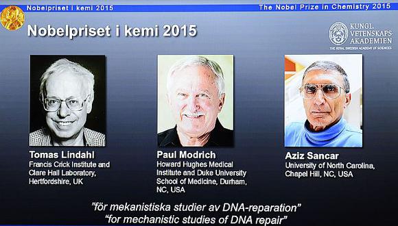 Premio Nobel de Química para investigadores que explicaron mecanismos de reparación del ADN. (AFP)