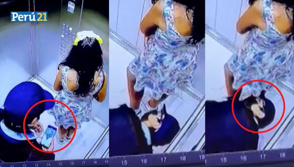 Sujeto asoma su cabeza por debajo del vestido de una joven e intenta grabarla dentro de un ascensor de Miraflores. (Perú21)