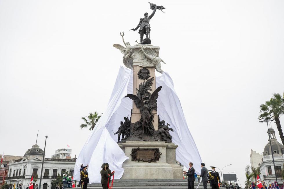 La Municipalidad Metropolitana de Lima entregó esta mañana el monumento restaurado de Francisco Bolognesi y los héroes caídos en Arica, como parte de la implementación del plan maestro para recuperar el Centro Histórico de la ciudad. (Foto: MML)