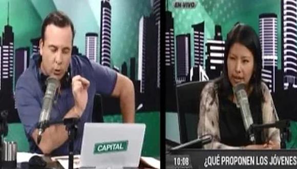 Aldo Mariátegui e Indira Huilca se enfrentan por promesa del precio del balón de gas a S/12. (Captura de video)