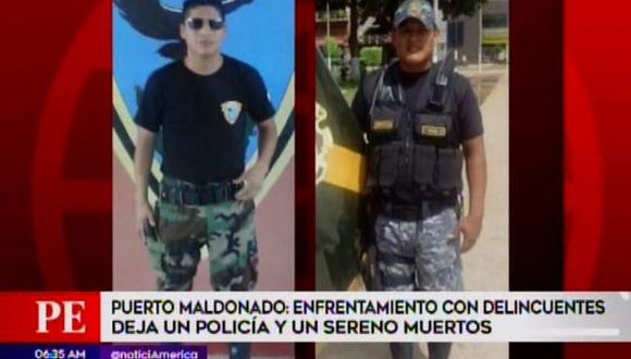 Agente policial y sereno perdieron la vida tras desatarse una balacera. (Captura: América Noticias)