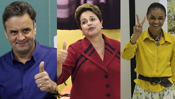 Aécio Neves, Dilma Rousseff y Marina Silva tras sufragar. (Reuters/EFE)