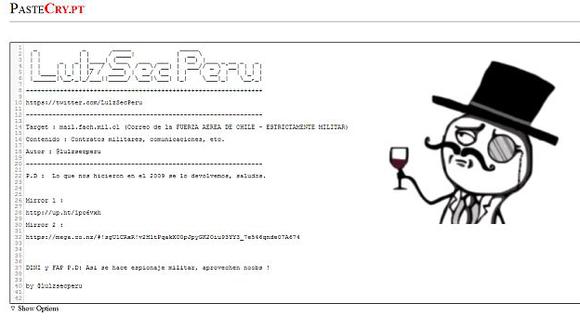 Captura de imagen del hackeo de peruanos. (@LulzSecPeru)
