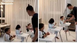 Cristiano Ronaldo enseñó a sus hijos cómo lavarse las manos [VIDEO]