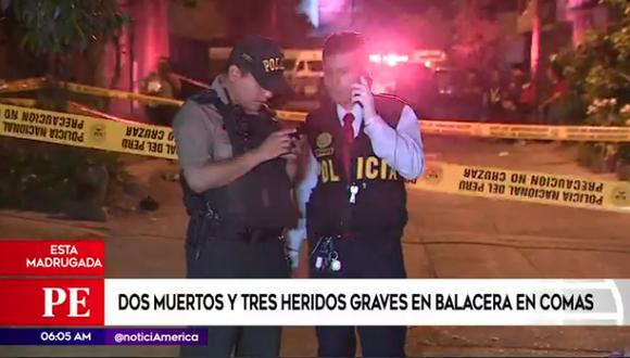 Balacera en Comas deja dos personas muertas y tres heridos. (Foto: Captura América Noticias)