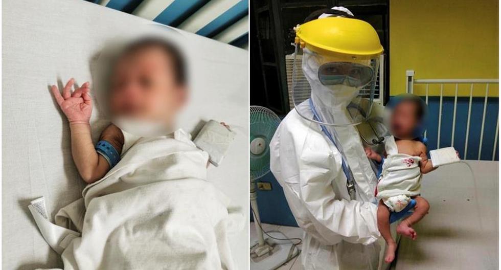 Dos fotografías muestran al bebé de 16 días que ha superado la COVID-19 en el Hospital Nacional Pediátrico de Manila, Filipinas. Se trata de el paciente recuperado de más corta edad en el mundo y ha sido llamado Kobe Manjares, en honor al recientemente fallecido jugador del baloncesto Kobe Bryant. (EFE/Departamento de Salud de Filipinas)