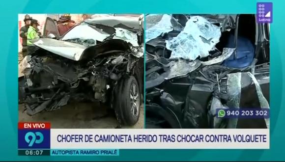 Conductor de camioneta fue trasladado al hospital Hipólito Unanue. (Captura: Latina)