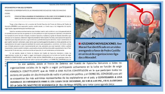 AZUZANDO MOVILIZACIONES. Iber Maraví fue identificado en un video arengando a favor de Pedro Castillo en un local de organizaciones ligadas a Movadef.