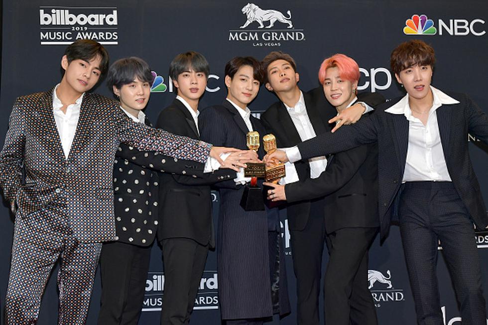 Hope, V, Jungkook, Jimin, Suga, Jin, and RM de BTS en Billboard Music Awards 2019. (Getty)