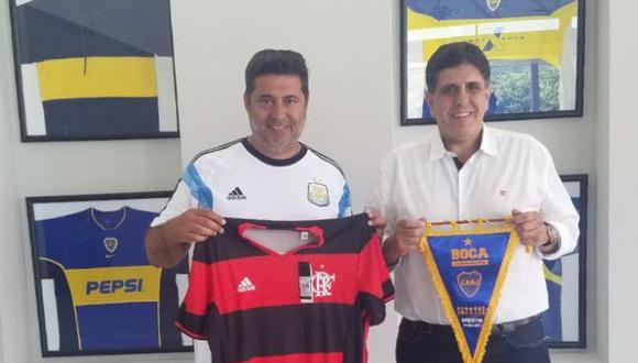 Daniel Ancelici, presidente de Boca Juniors, recibió al vicepresidente de Flamengo, Mauricio Gomes de Mattos, en las instalaciones del club argentino. (@TanoAngelici)