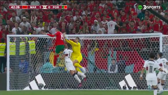 Youssef En-Nesyri anotó la ventaja de Marruecos vs. Portugal. (Foto: Captura)