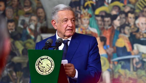 El presidente de México, Andrés Manuel López, hablando durante el 4.º Informe Anual de su gobierno, en el Palacio Nacional de la Ciudad de México, el 1 de septiembre de 2022 (Foto de Handout / PRESIDENCIA DE MÉXICO / AFP)