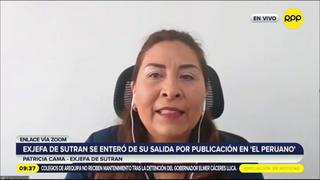 Patricia Cama, exjefa de la Sutran, se enteró de su salida a través del diario El Peruano