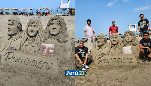 Fans de Paramore crean escultura de arena como homenaje a la banda. (Composición Perú21)