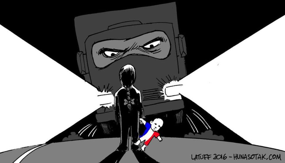 Caricaturistas expresan así su solidaridad con víctimas del atentado en Niza. (@LatuffCartoons)