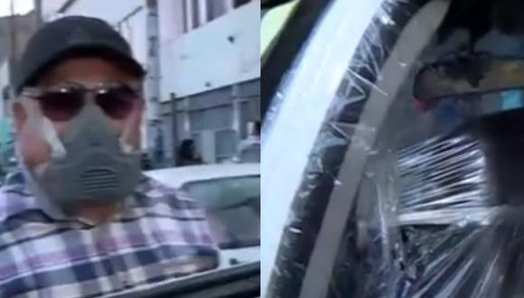 Taxista que brinda servicio en el mercado Caquetá protege su movilidad del COVID-19 con papel film