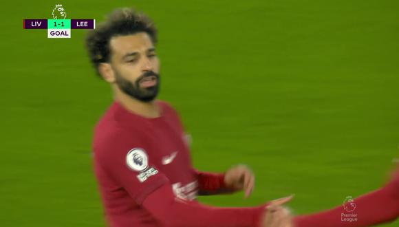 Mohamed Salah encontró la igualad en el Liverpool vs. Leeds United. Foto: Captura de pantalla de ESPN.