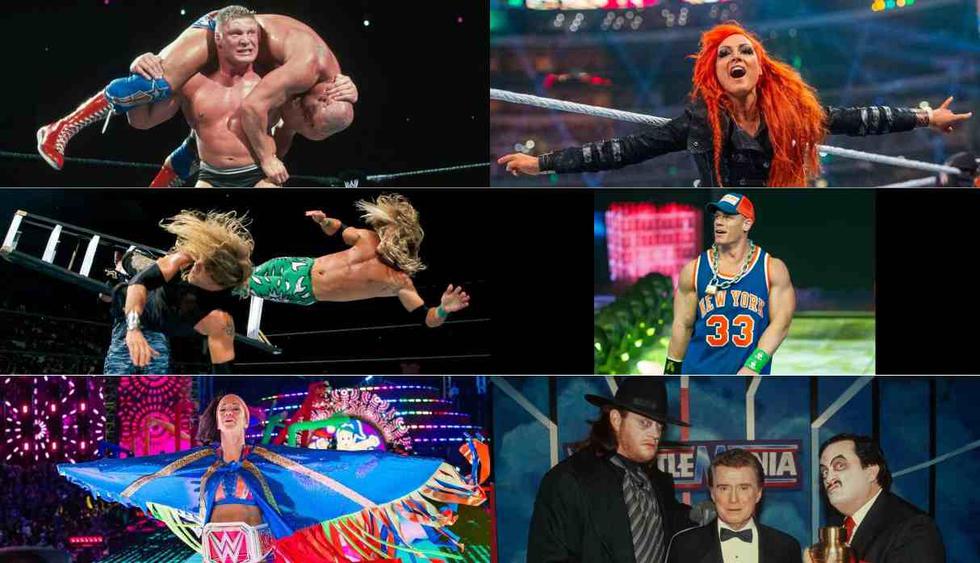 John Cena, Brock Lesnar, Edge y las superestrellas en su debut en Wrestlemania. (Foto: WWE)