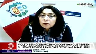 Pfizer confirmó tener en su lista de pedidos 9.9 millones de vacunas para Perú, según ministra Bermúdez